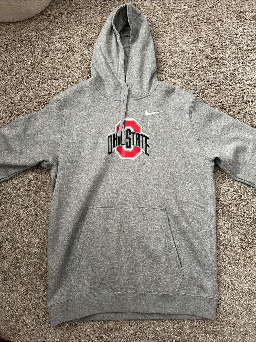 Nike Gray Hoodie with Red and White Logo Accents